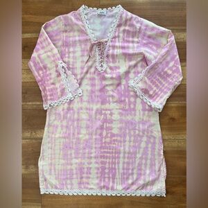 Lulla Collection by Bindya Pink and Cream Tie-Dye Lace Tunic